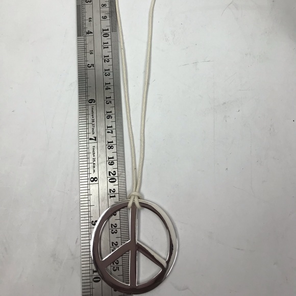 Peace Sign Necklace and Earring silvertone set New - Picture 6 of 8